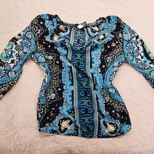 Lane Bryant Black and Blue Paisley Long Sleeve Top